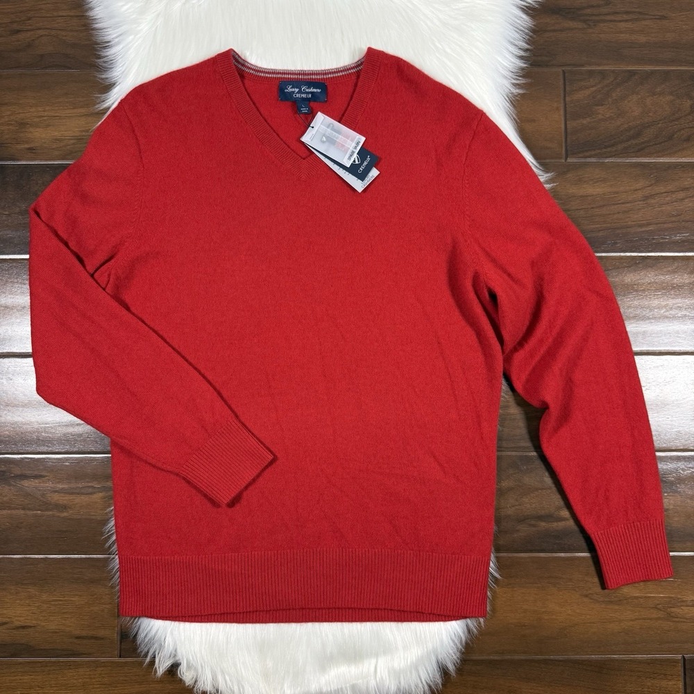 Daniel Cremieux Luxury Men's Size Large Red 100% Cashmere V Neck Sweater